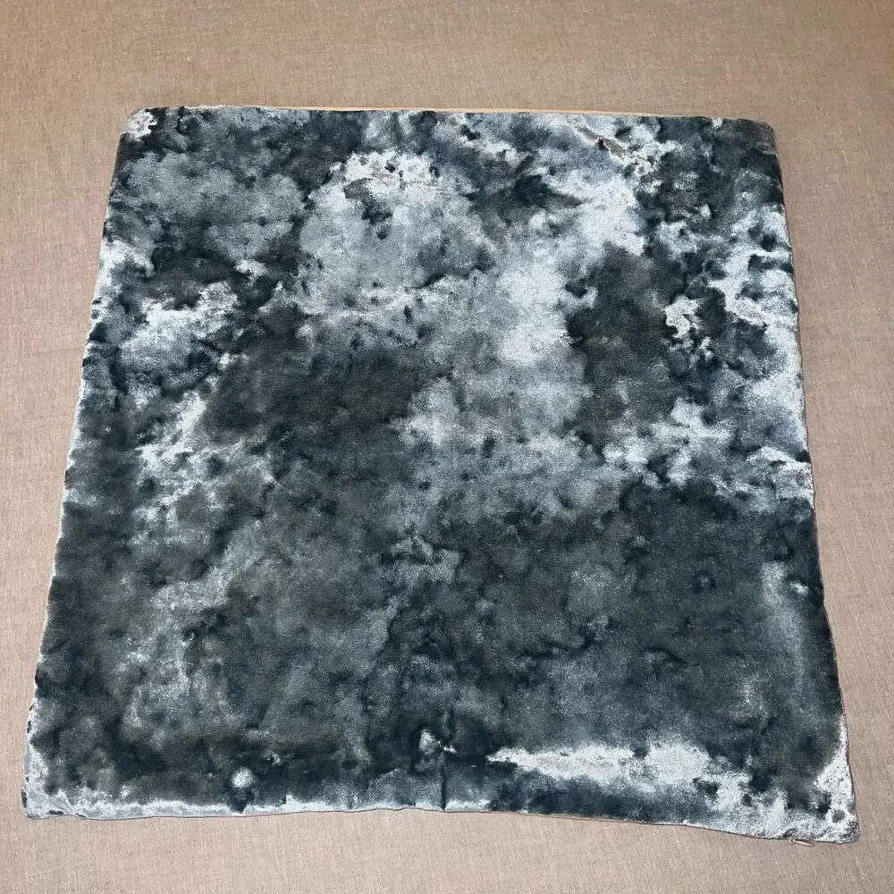 West Elm Lush Velvet Linen Back Pillow Covers Blue 20x20” Set of Two Crushed